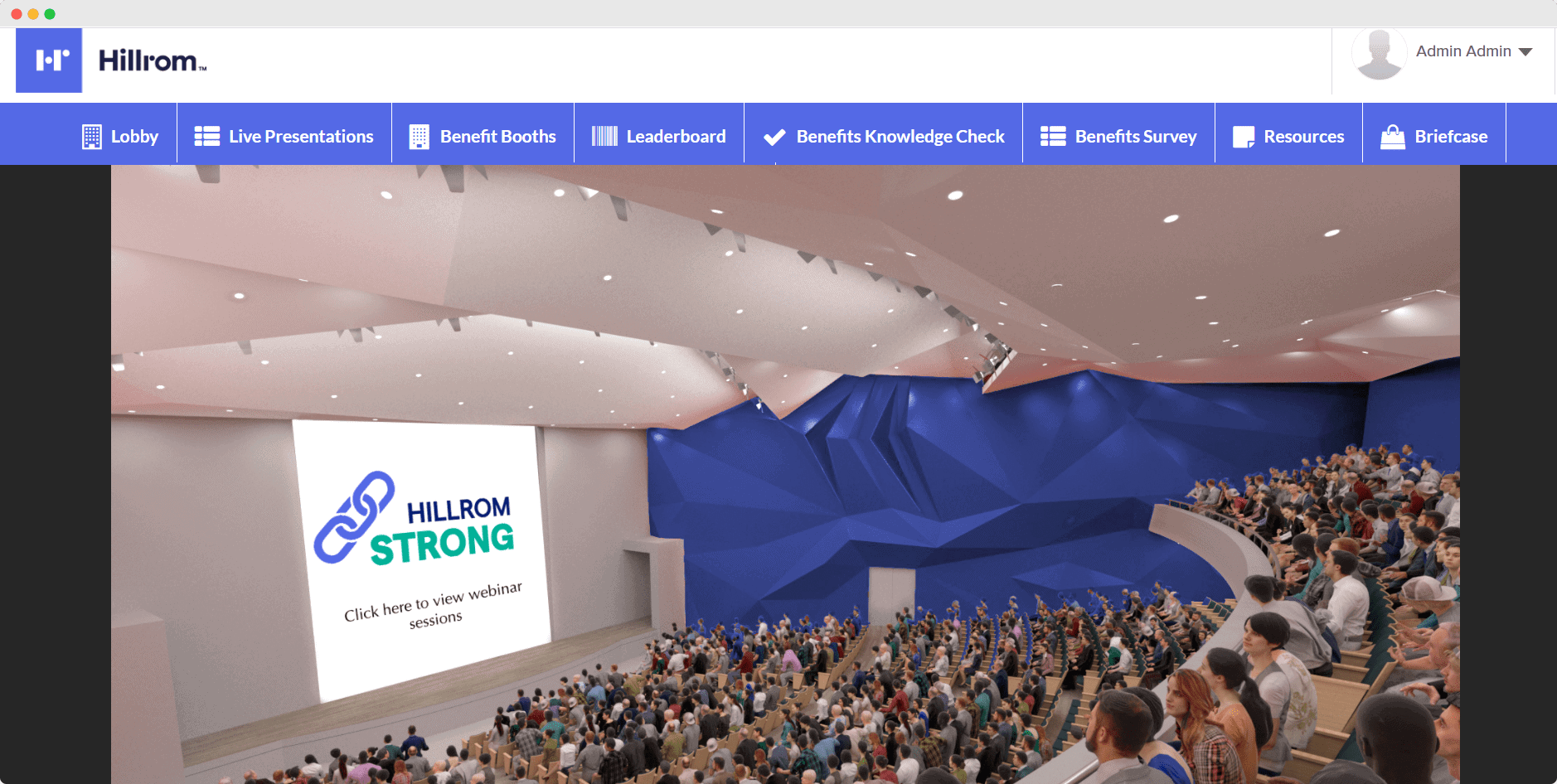 Hillrom virtual benefits fair auditorium