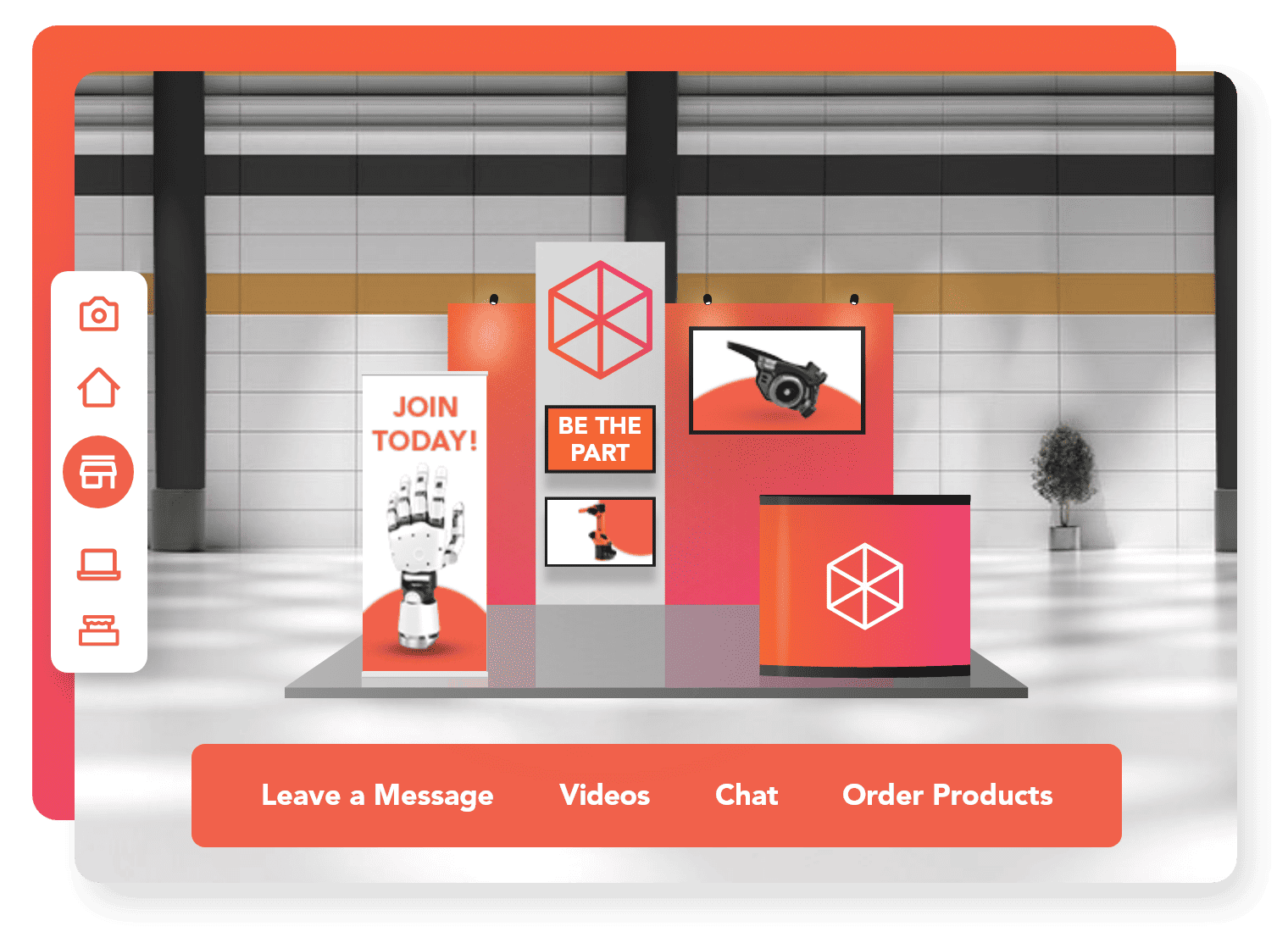 sample of a branded virtual booth with customizable logos